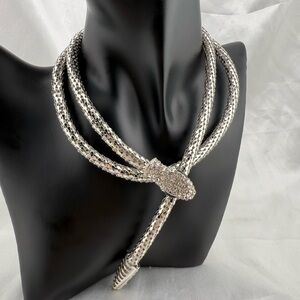 Serpent  snake serpentine zircon diamond multi Silver Snake Necklace